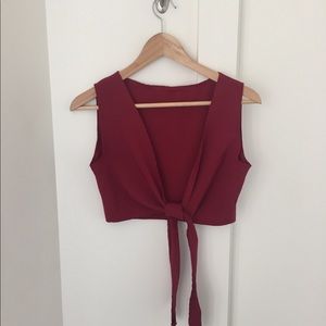 Vintage red tie front crop top